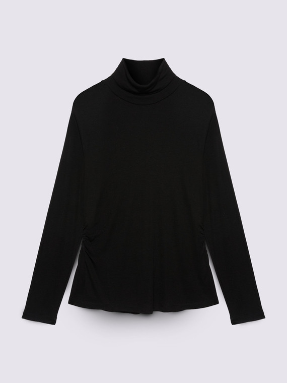 T-shirt dolcevita in jersey misto lana