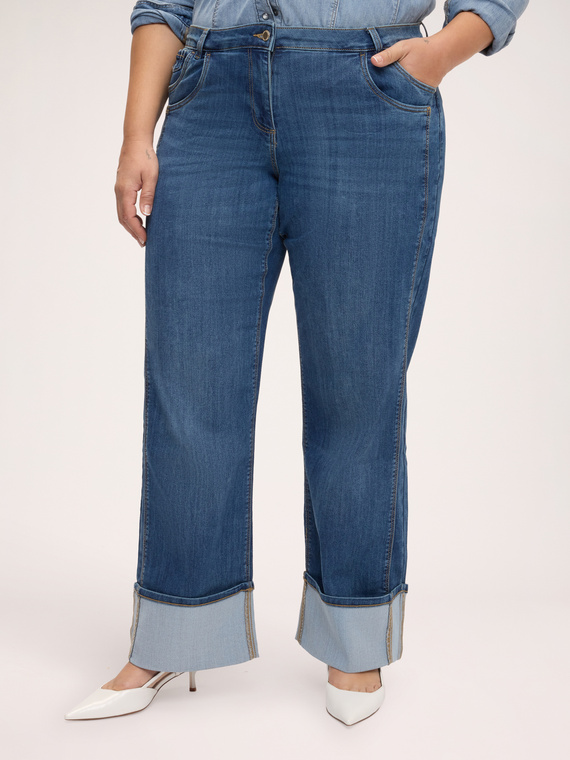 Straight jeans with maxi turn-up and double pocket