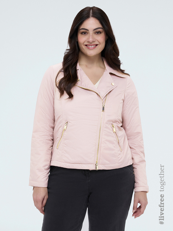 Piumino biker con chiusura asimmetrica
