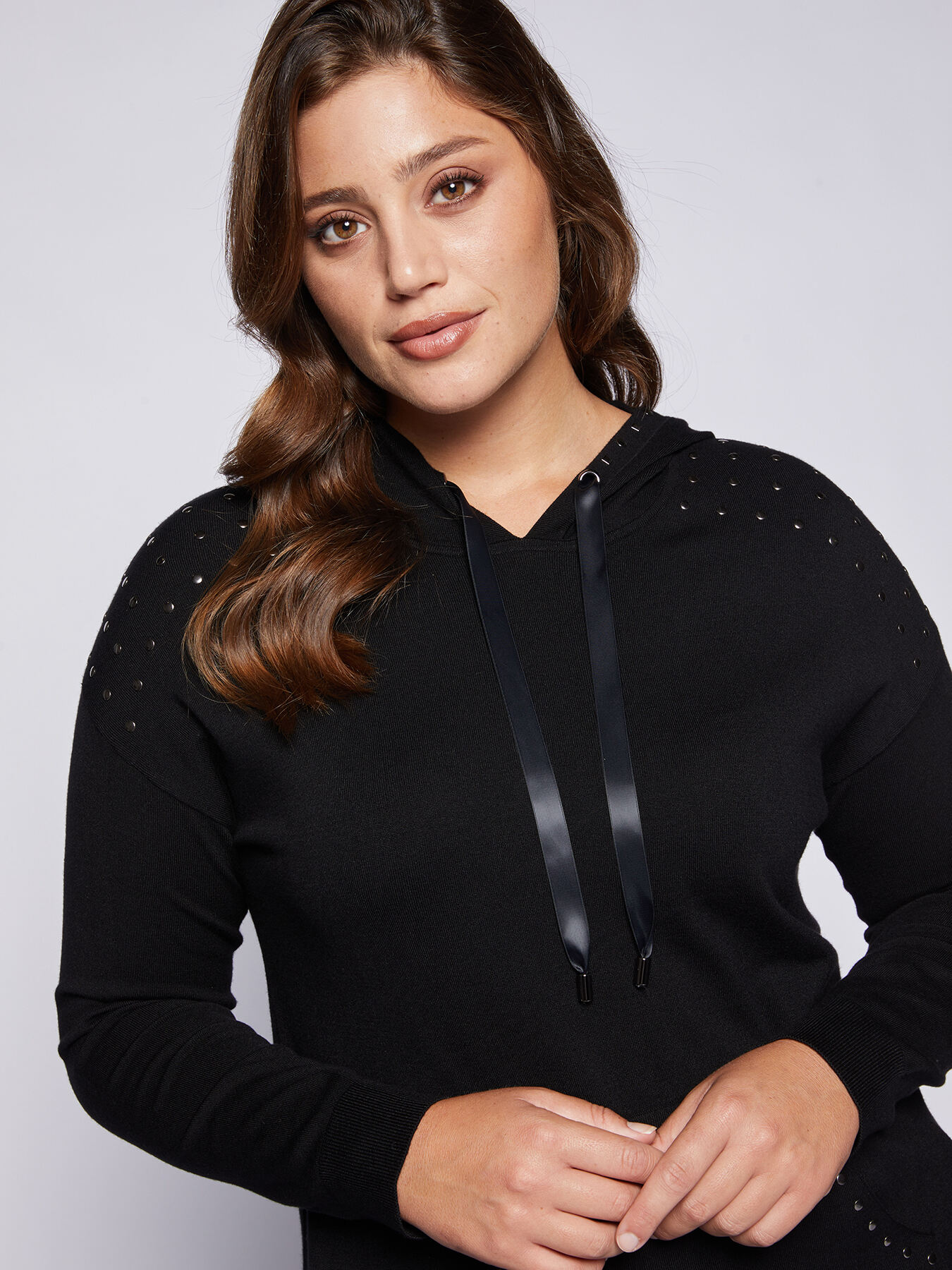 Sweater with hood and studs image number 2