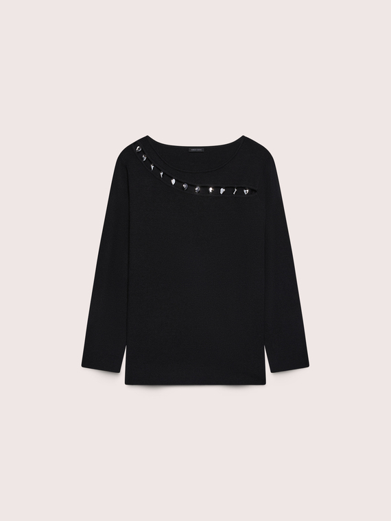 Boat-neck sweater with jewel embellishments