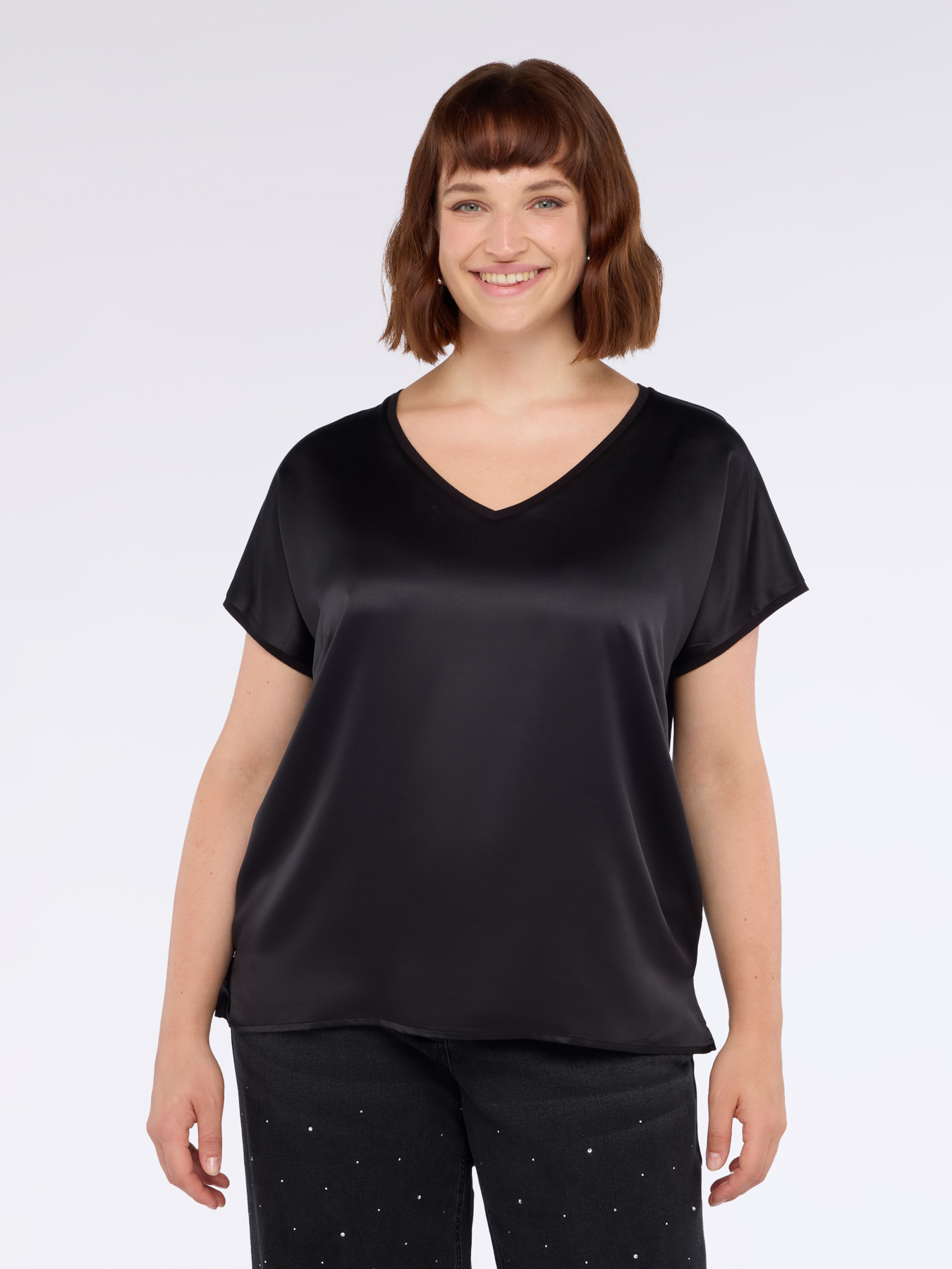 Two-material V-neck T-shirt image number 0