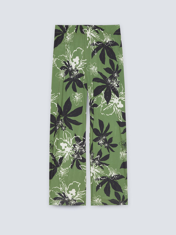 Jersey trousers with foliage print