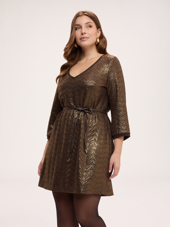 Short flared dress in laminated knit