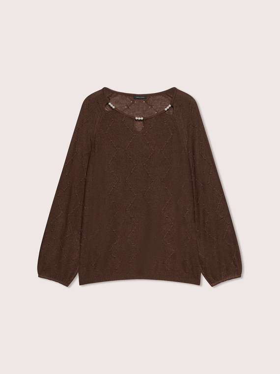 Lurex-Strickpullover mit Perlen