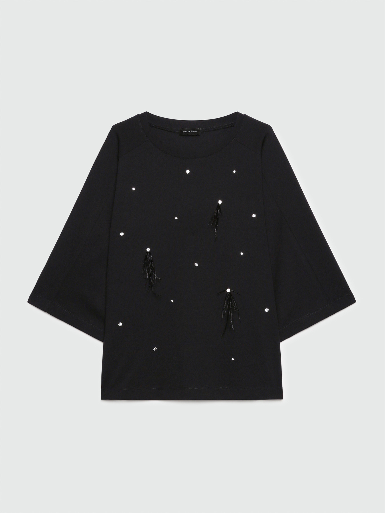 Sweatshirt with crystals and feathers image number 4