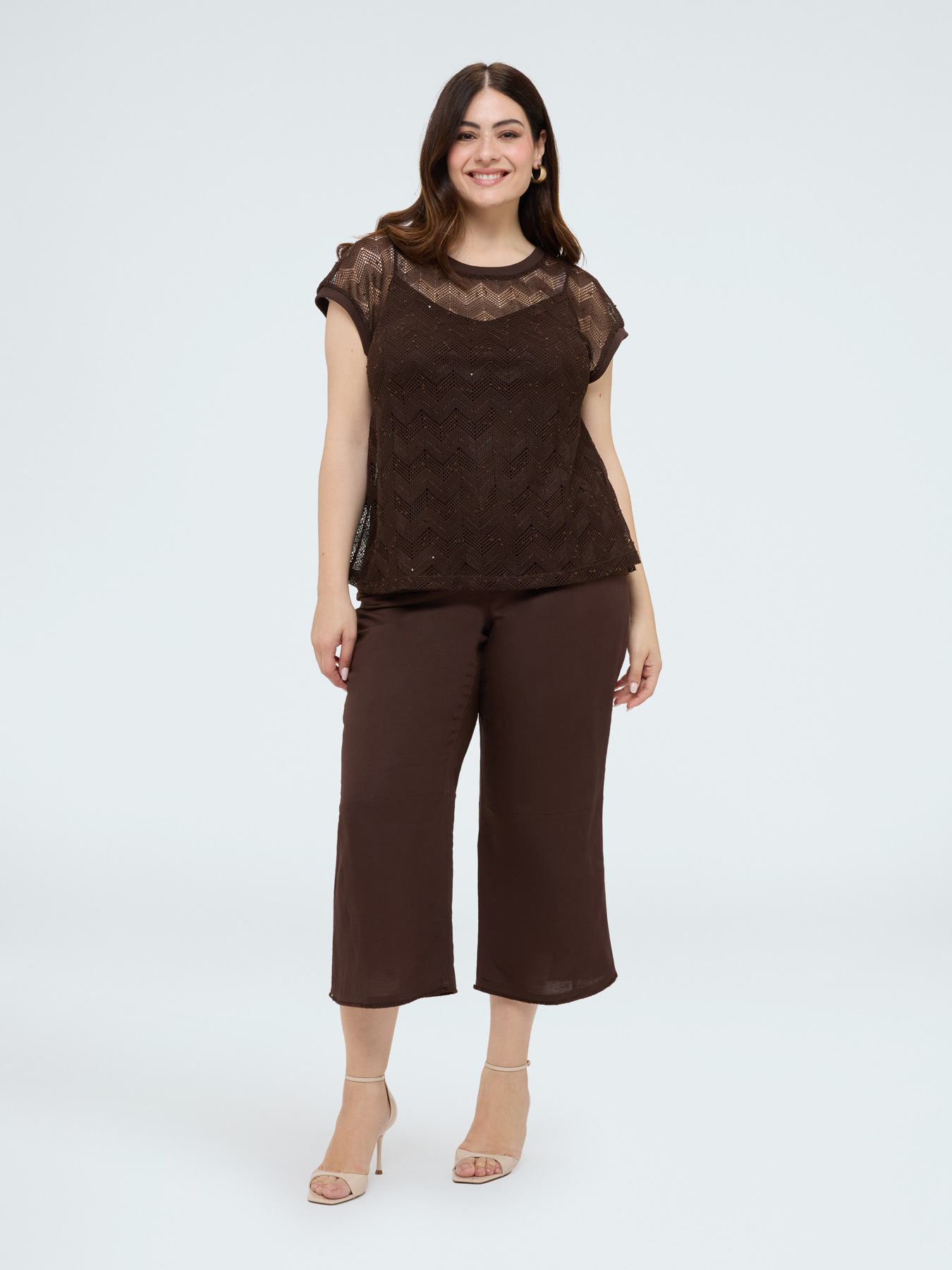 Openwork ajour&eacute; knit top with sequins image number 2