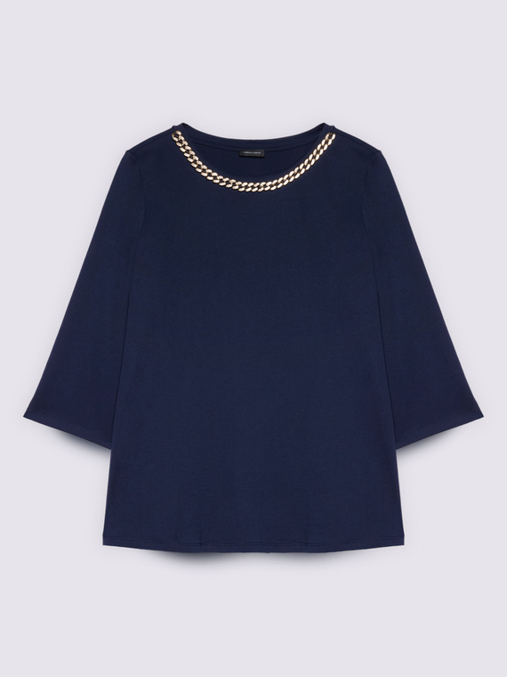 Jersey T-shirt with chain detail on neckline