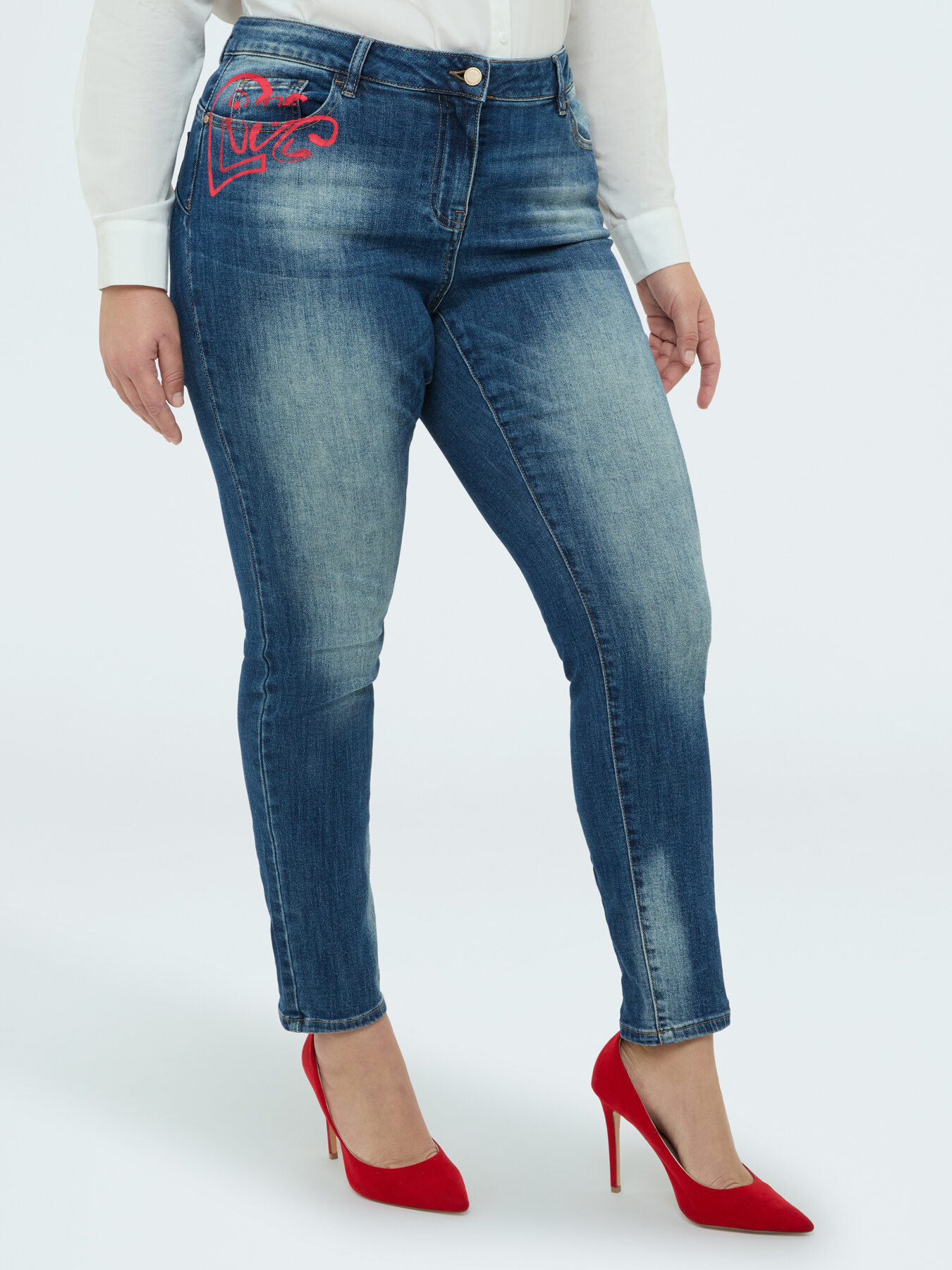 Jeans Skinny con cuore e scritta amour image number 2
