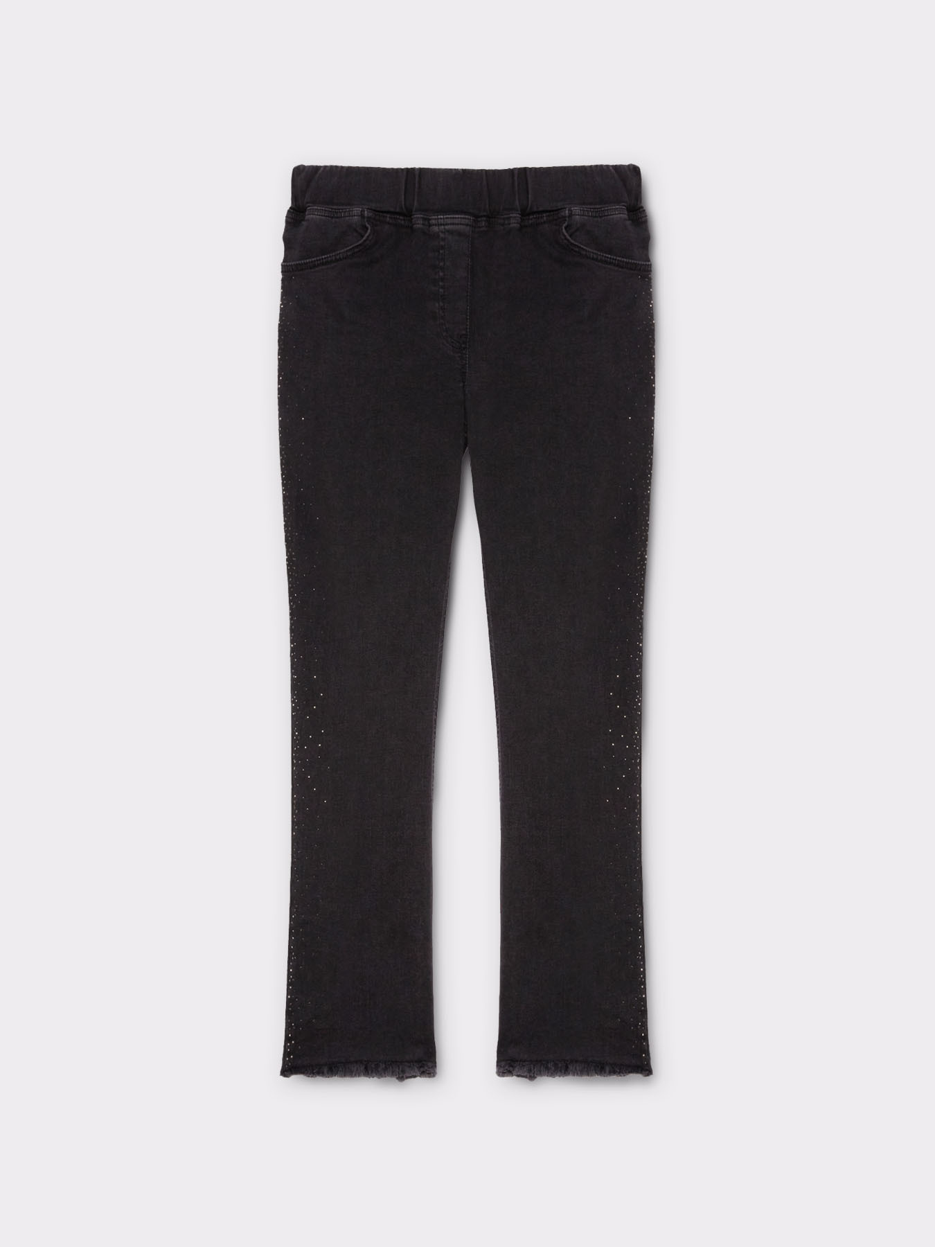 Jeans neri kick flare con cristalli image number 3