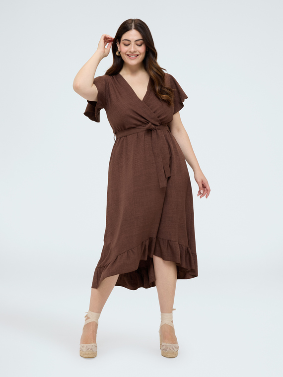 Long dress with crossed V-neckline