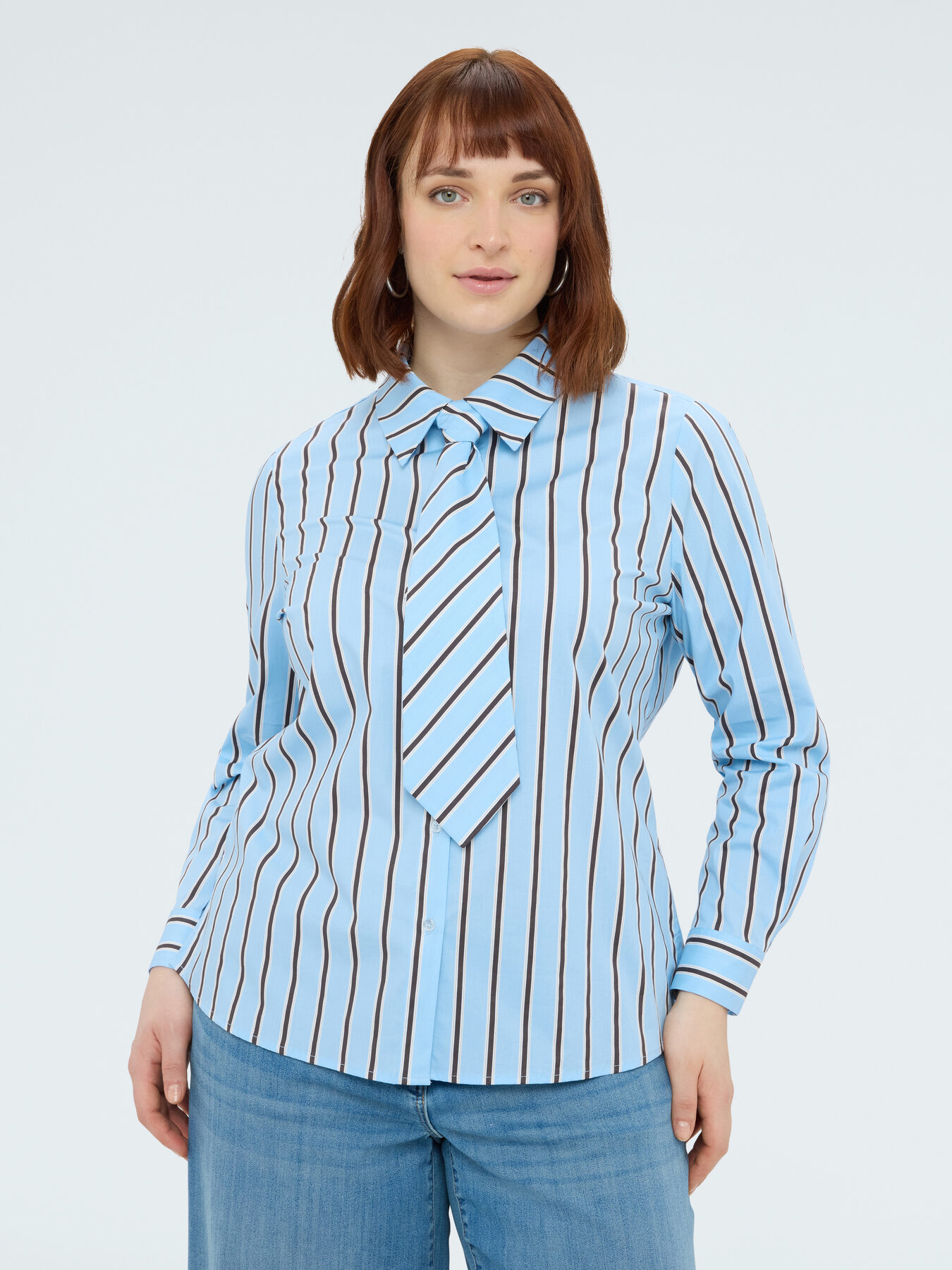Striped shirt with tie image number 0