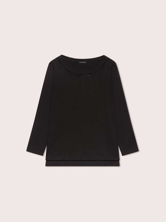 Cotton T-shirt with lace detail