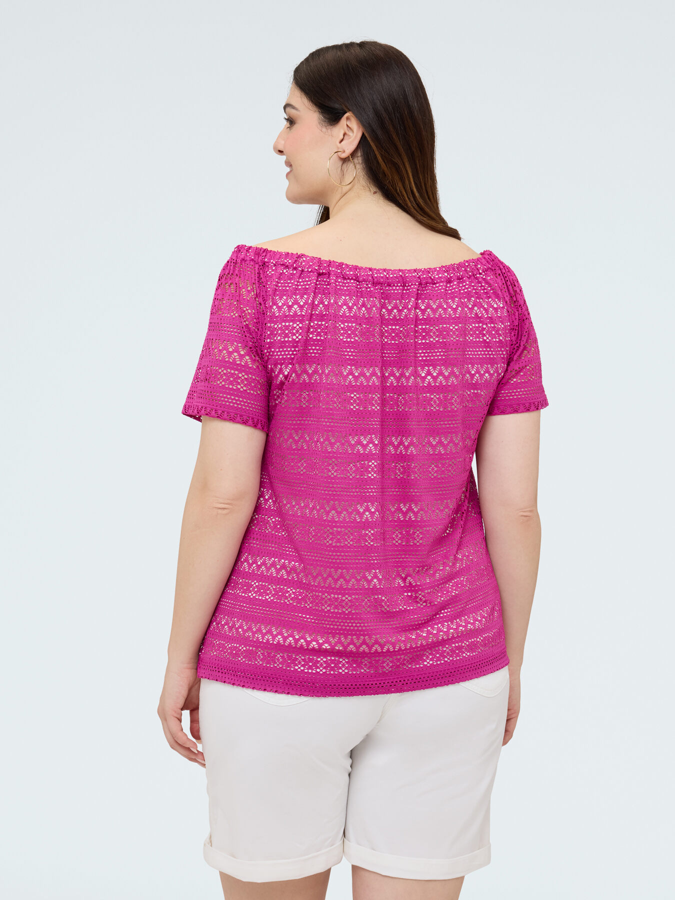 T-shirt in pizzo a righe con scollo a barchetta image number 1