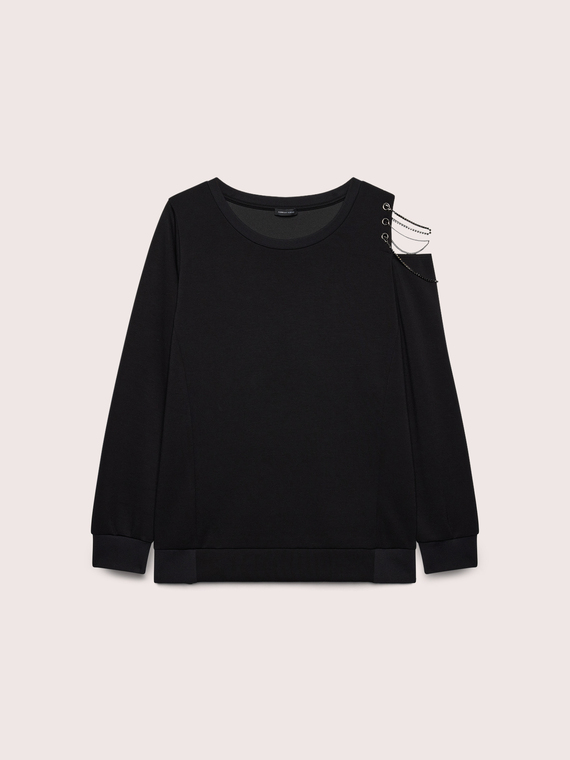 Sweatshirt mit Cut-Outs und Ketten an der Schulter