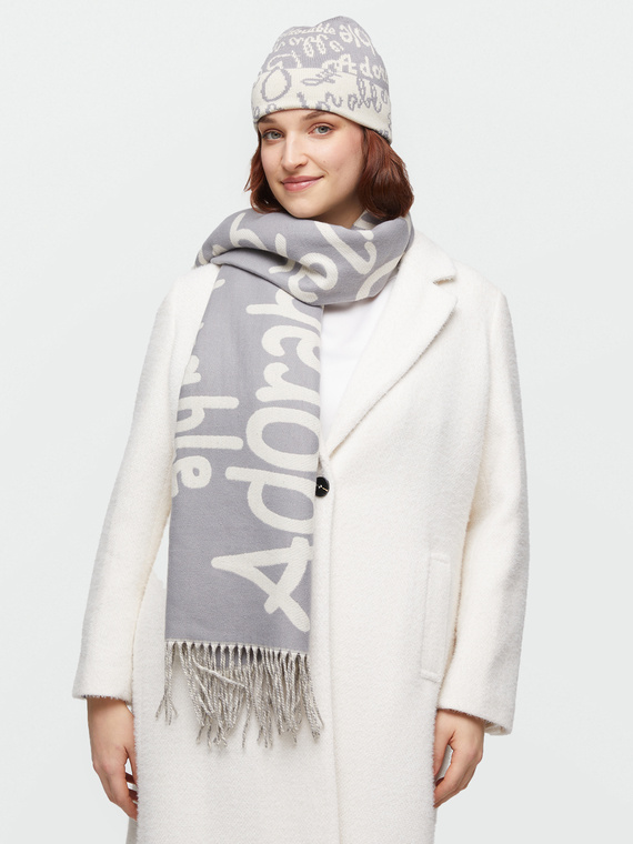 Fiorella Rubino - Sciarpa con scritte e frange Donna, Grigio Taglia: 02