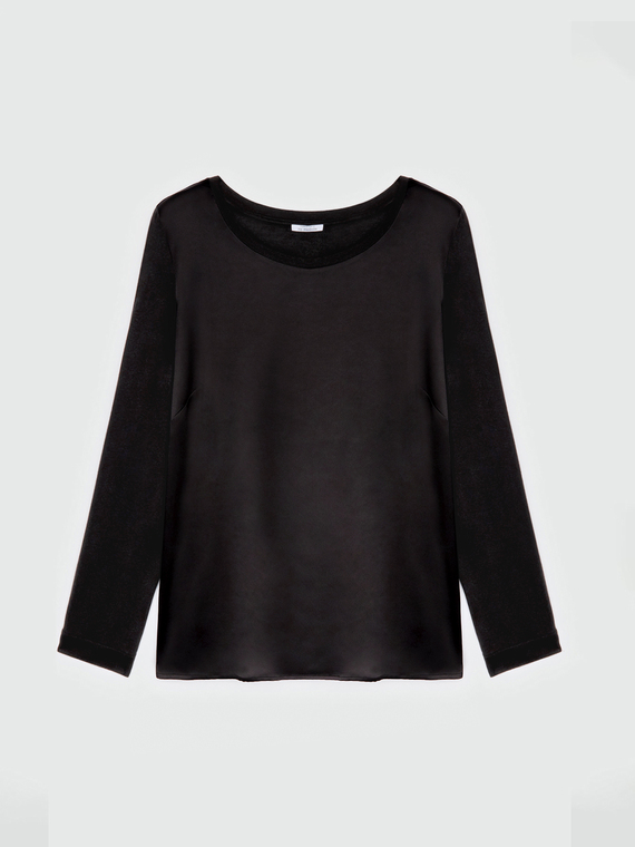 T-shirt maniche lunghe in due tessuti