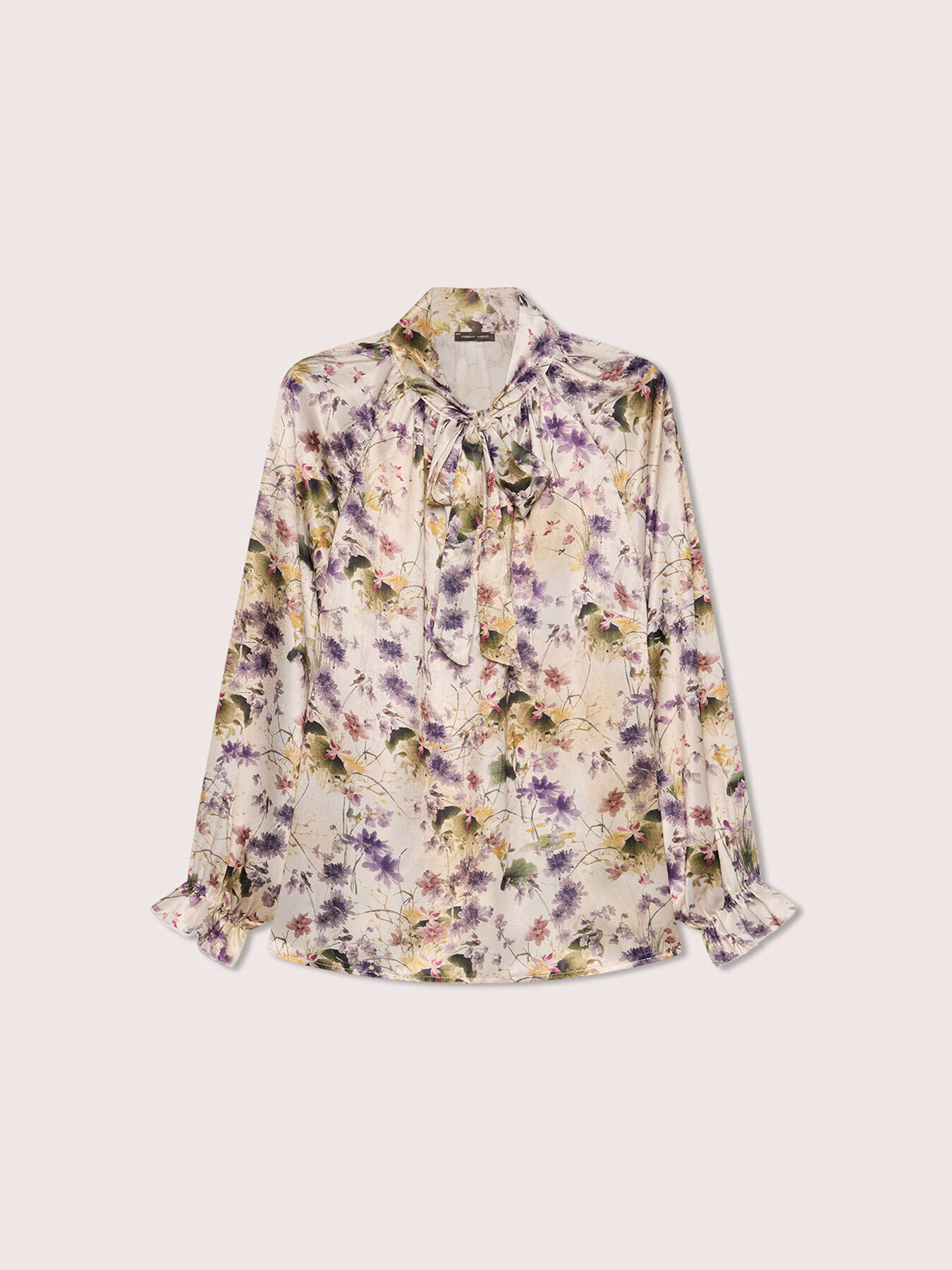 Satin blouse with floral print and bow image number 4