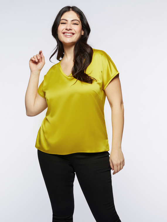 Fiorella Rubino - T-shirt in due tessuti Donna, Giallo Taglia: XL (60-62 IT)