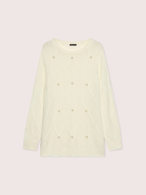 Strickpullover aus Wollmischung mit Schmuckapplikationen