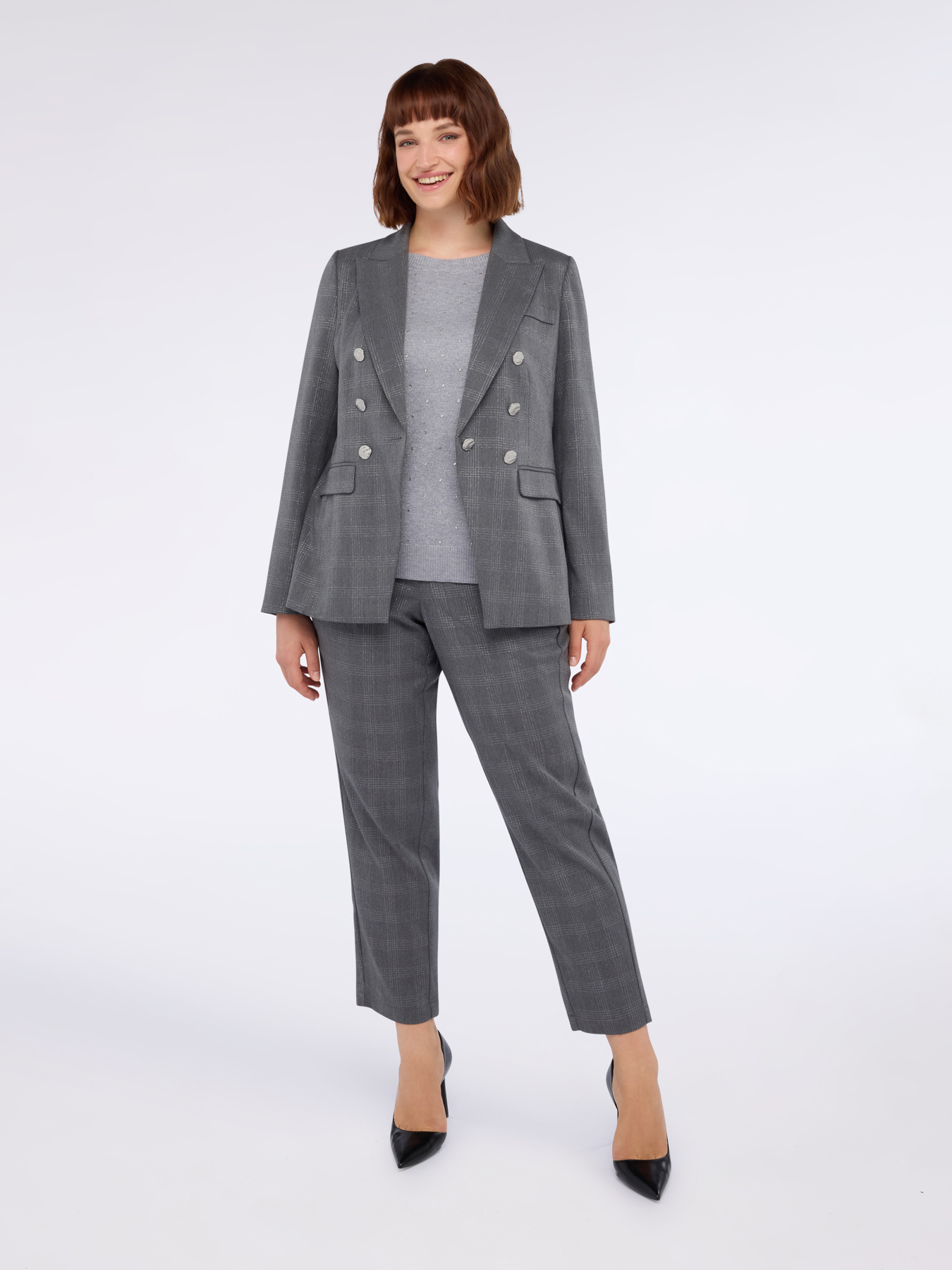 Pantalon bouffant &agrave; carreaux imprim&eacute;s avec fil lurex image number 2