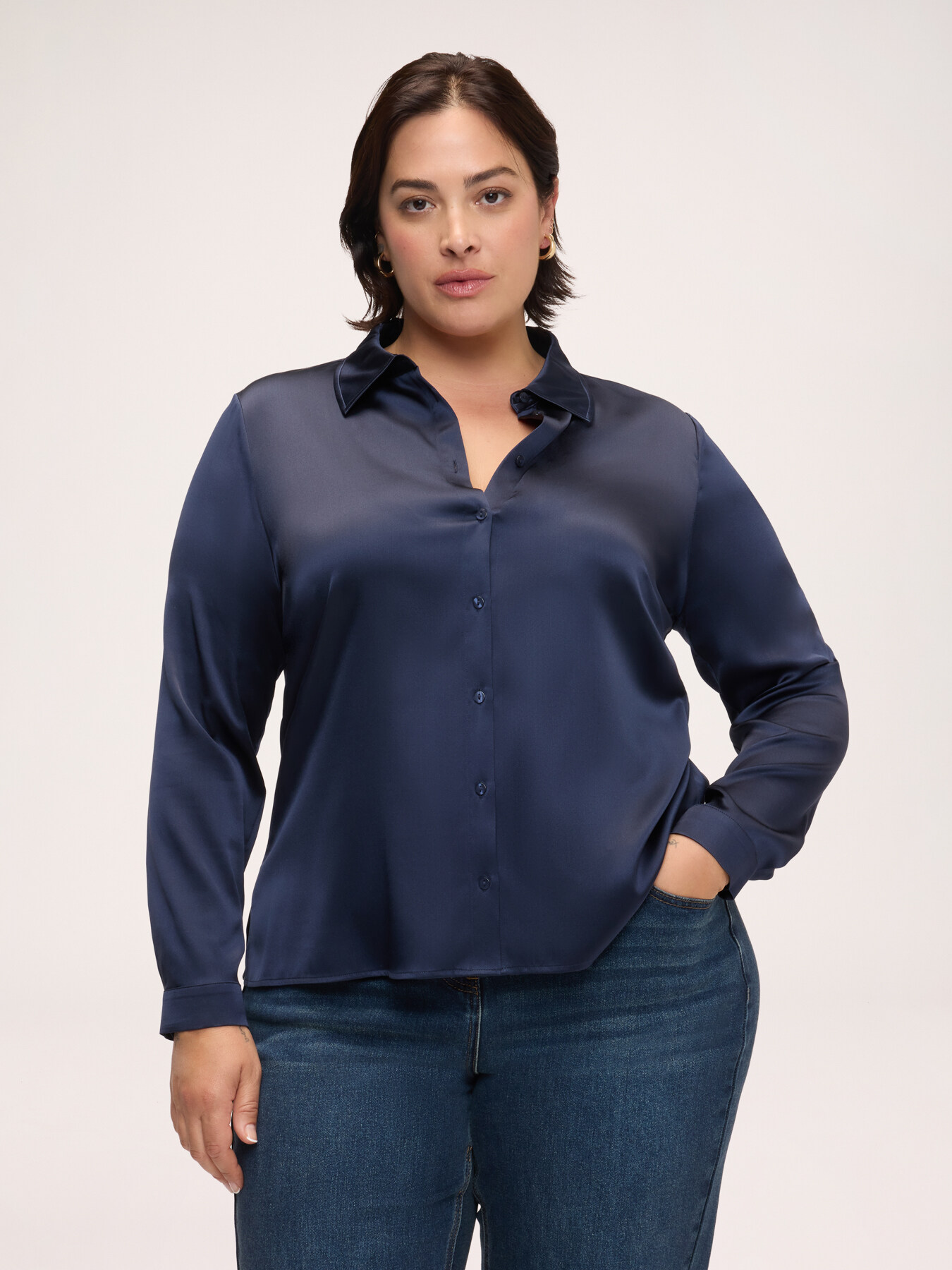Stretch silk shirt with classic collar image number 0