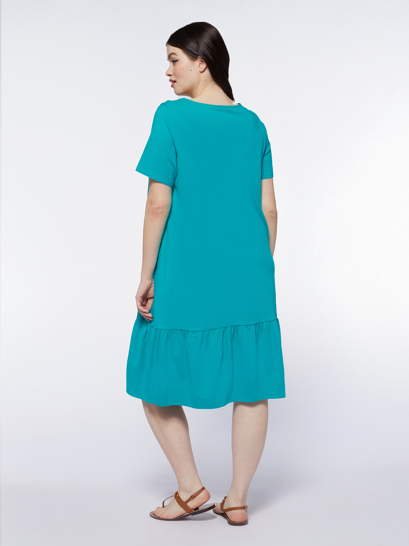 Gemustertes Jerseykleid mit Volant image number 1