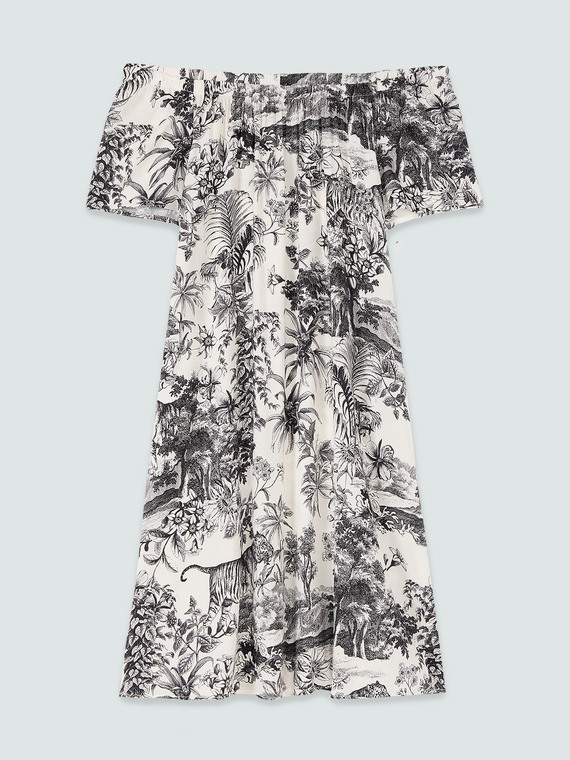 Off-Shoulder-Kleid mit exotischem Print