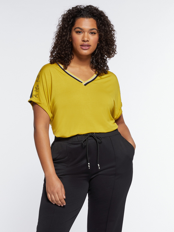 Fiorella Rubino - T-shirt con dettagli a righe e applicazioni Donna, Giallo Taglia: S (48-50 IT)