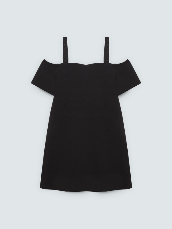 Short off-shoulder dress in Milano stitch