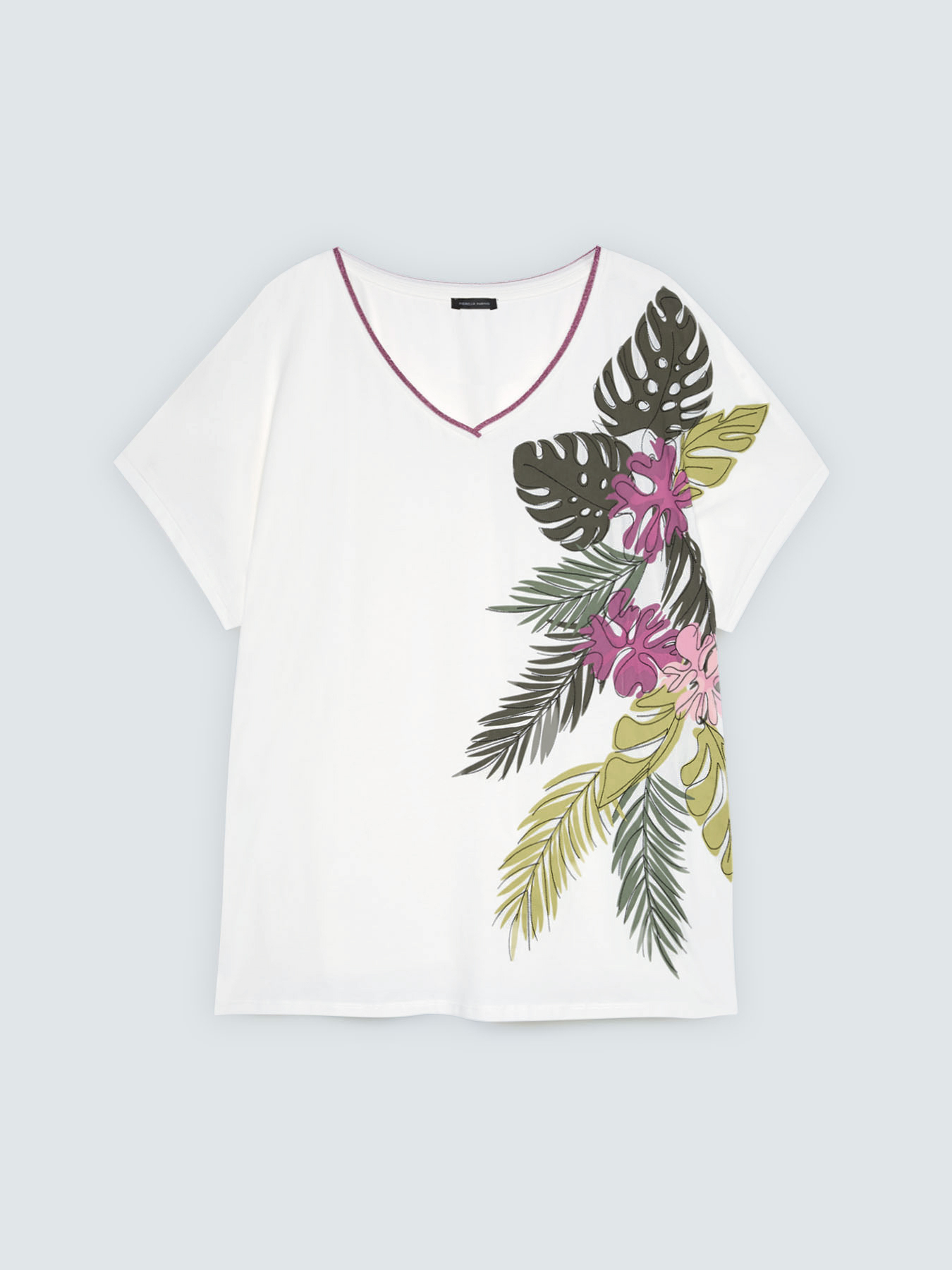 Cotton t-shirt with tropical print image number 4