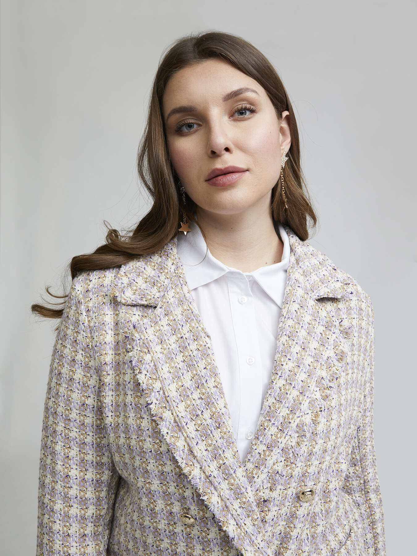 Long jacket in patterned fabric image number 0