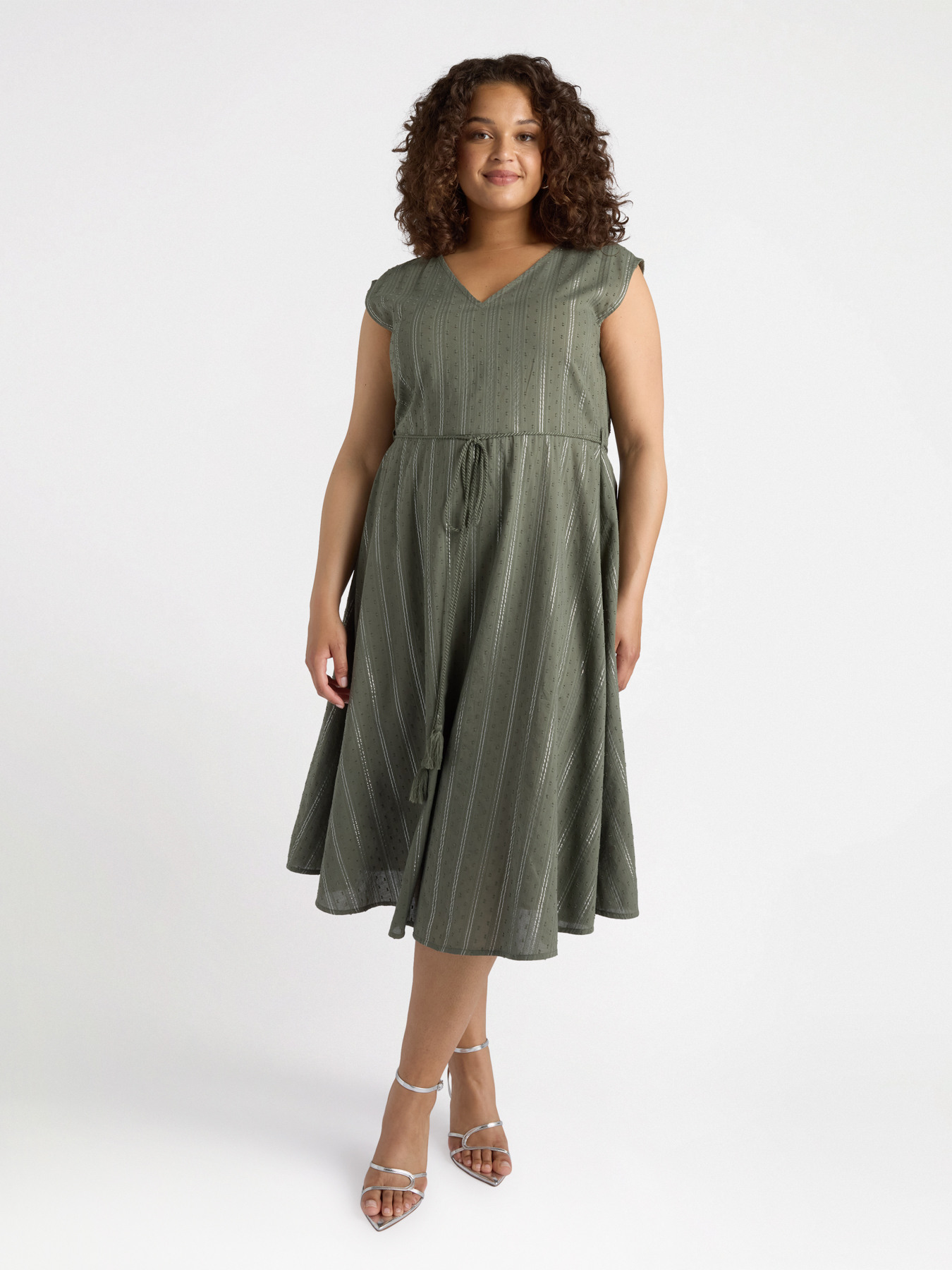 Striped lurex dress with strings image number 0