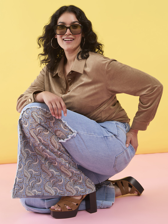 Jeans Wide Leg con inserto bandana