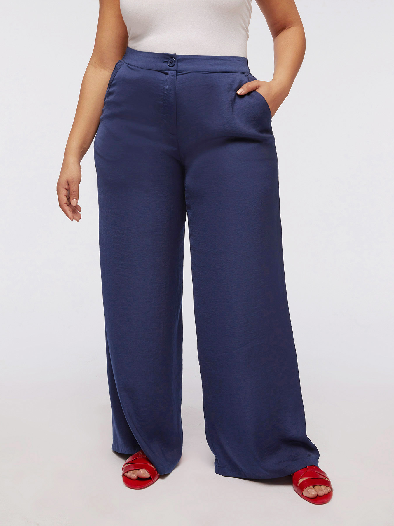 Pantaloni gamba larga in satin debacato image number 2