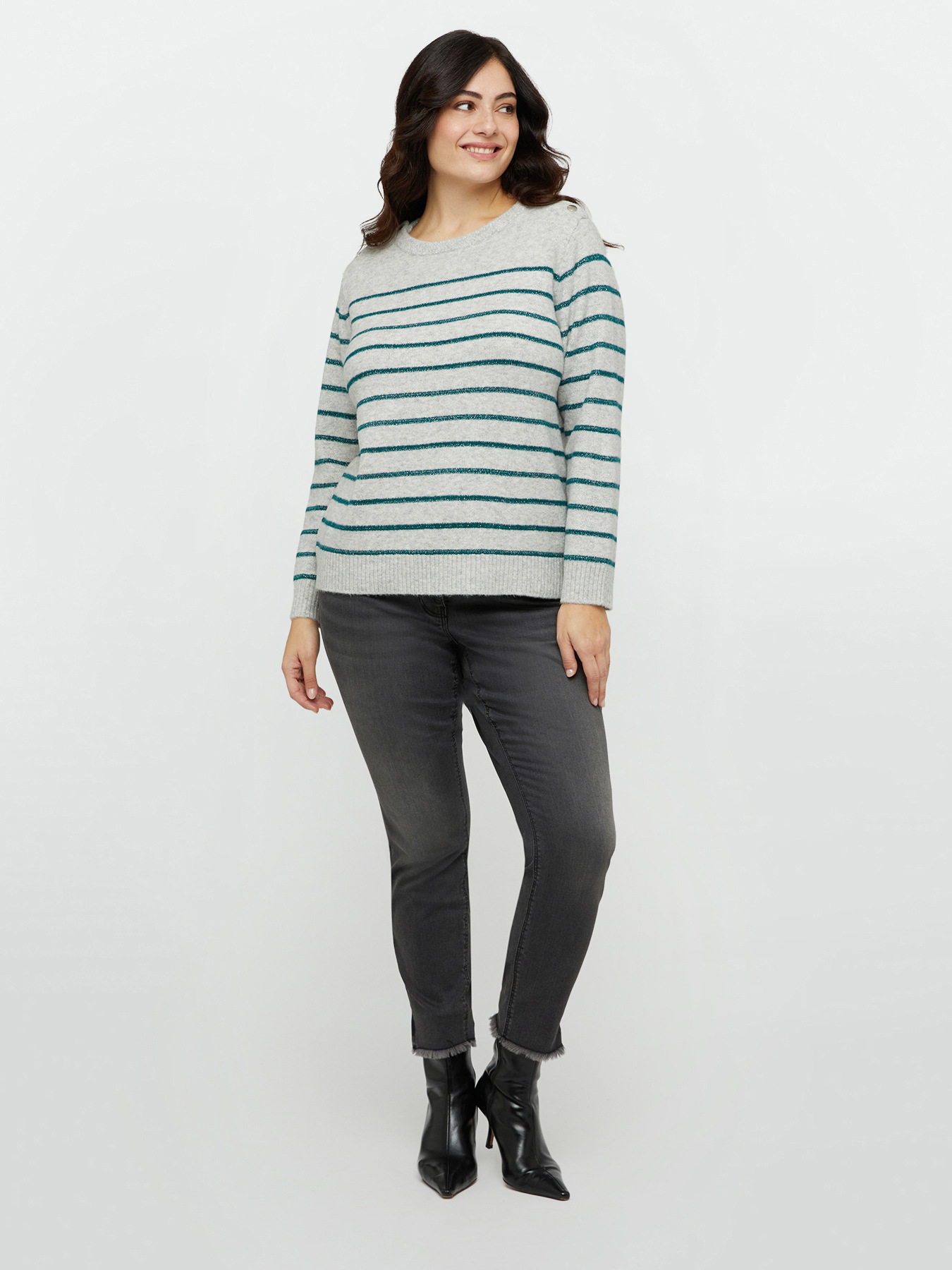 Striped sweater with buttons on the shoulders image number 0