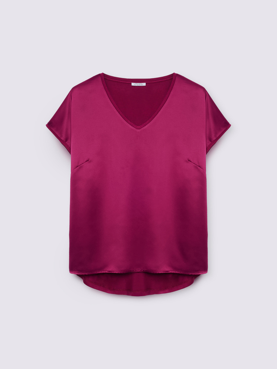 Two-material V-neck T-shirt
