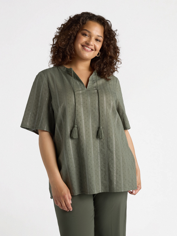 Fiorella Rubino - Blusa a righe con lacci Donna, Verde militare Taglia: 41 (50 IT)