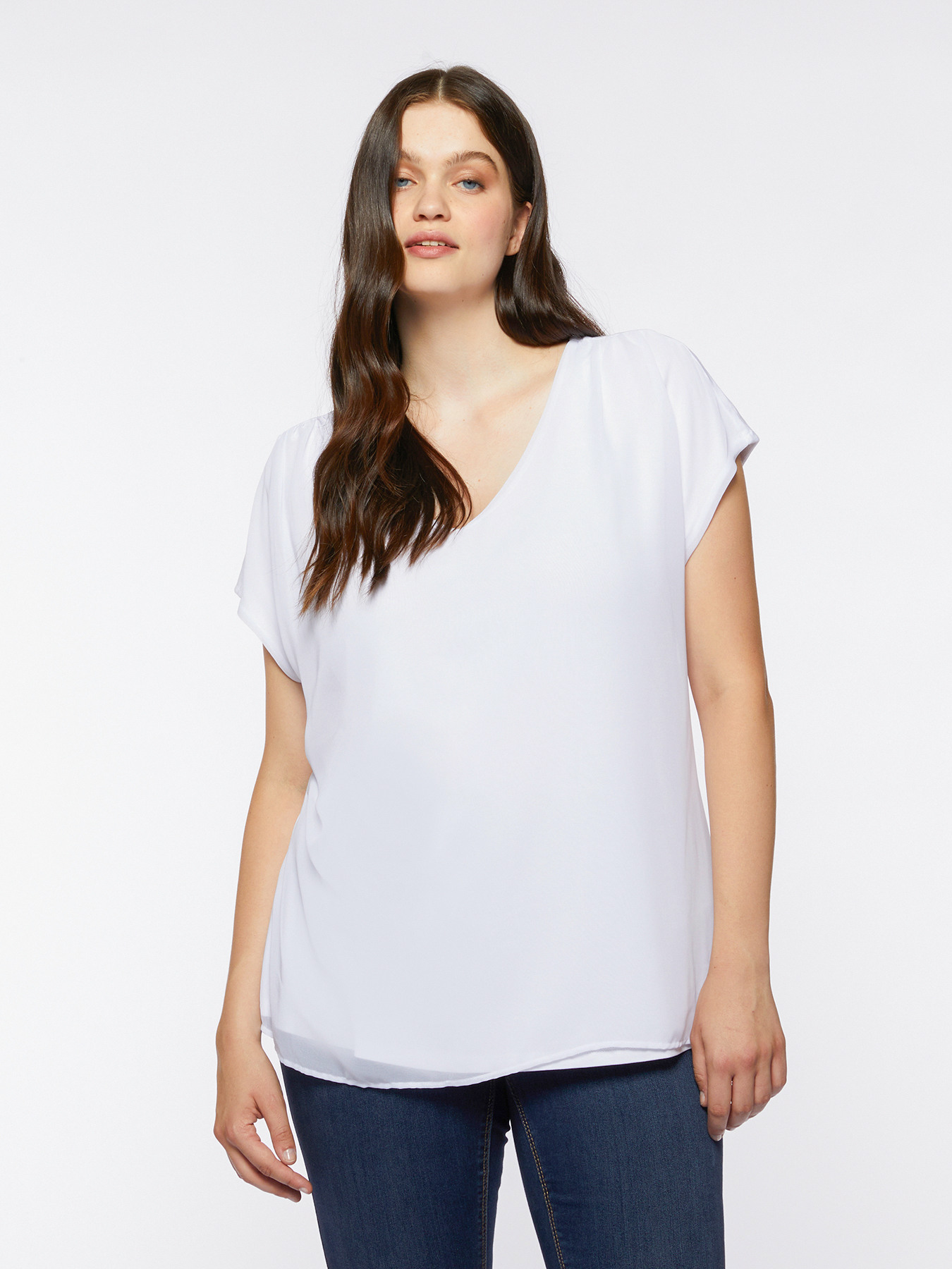 T-shirt in two fabrics with gathers image number 0