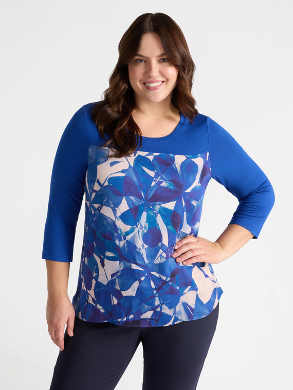 Fiorella Rubino - T-shirt con stampa floreale Donna, Blu Taglia: M (52-54 IT)