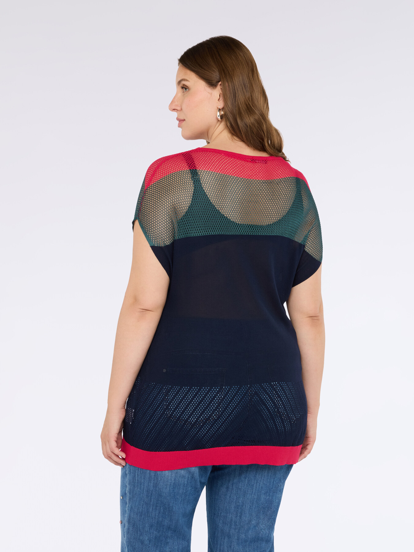 Color block openwork sweater image number 1