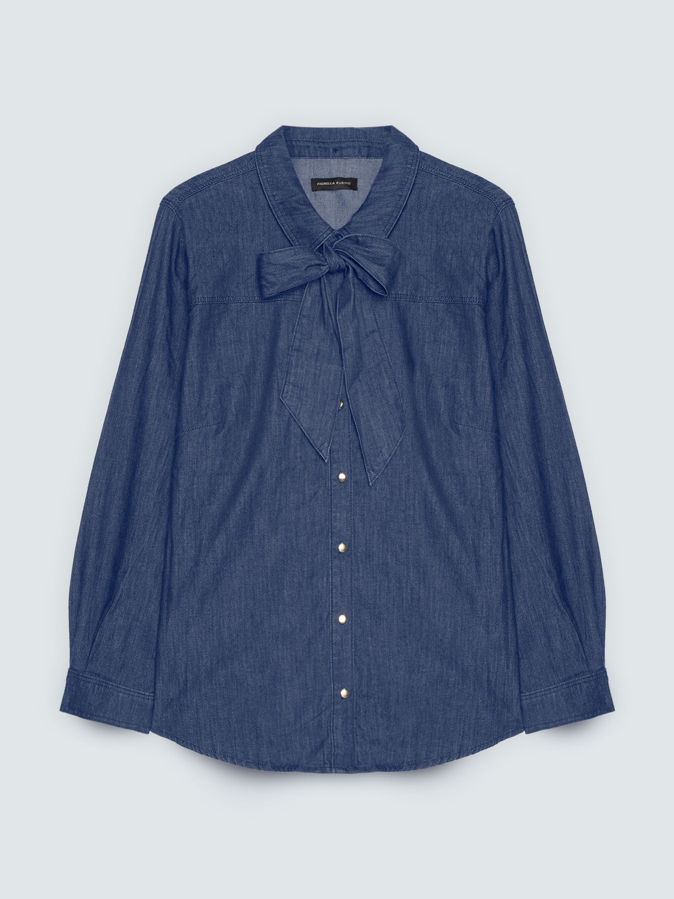 Denim shirt with bow/tie image number 4