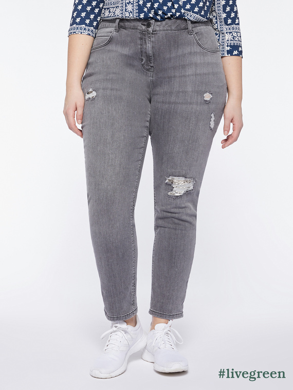 Fiorella Rubino - Jeans slim girlfit con strappi e paillettes Donna, Grigio Taglia: 41 (50 IT)