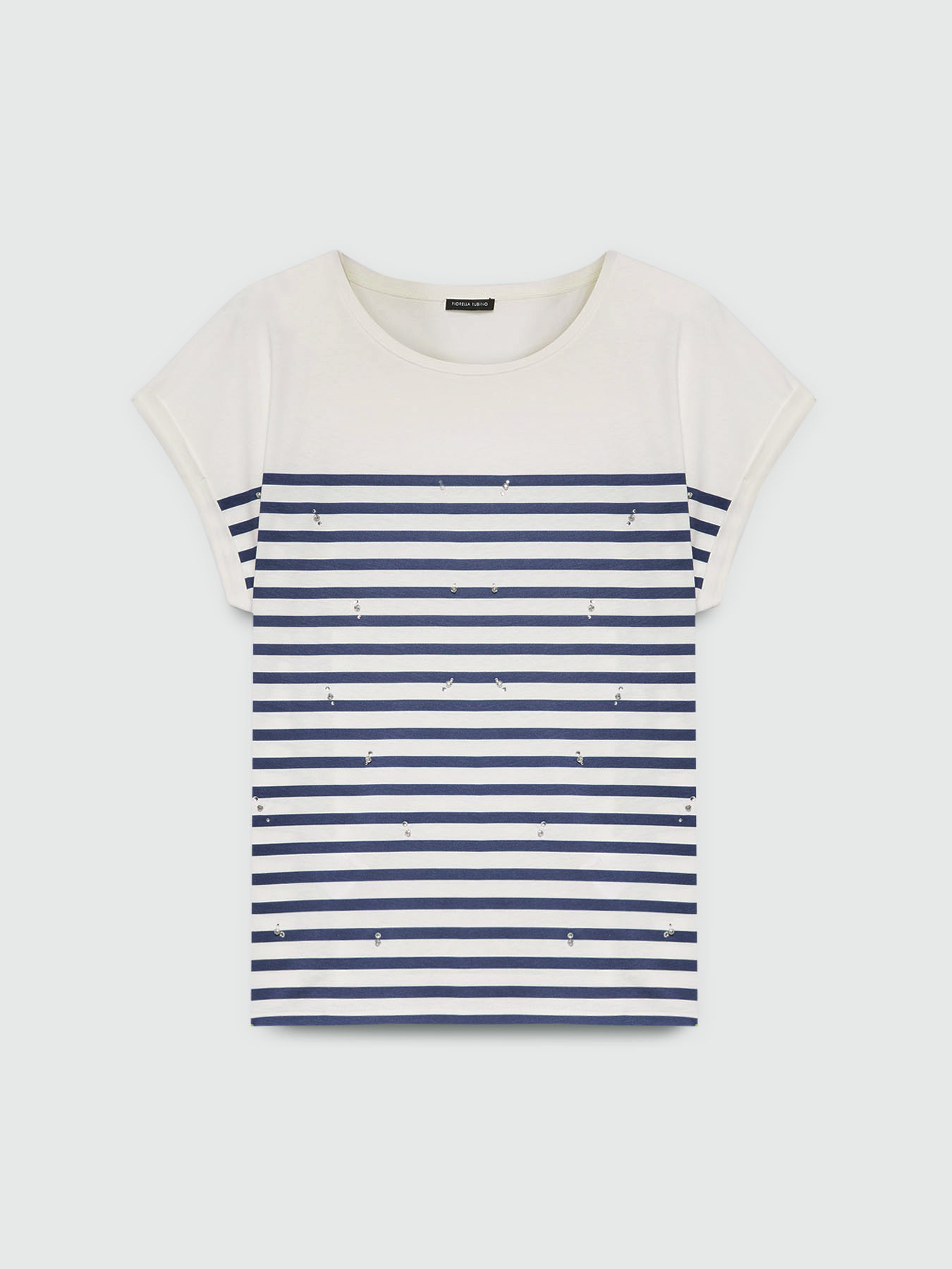 T-shirt a righe con ricamo image number 4