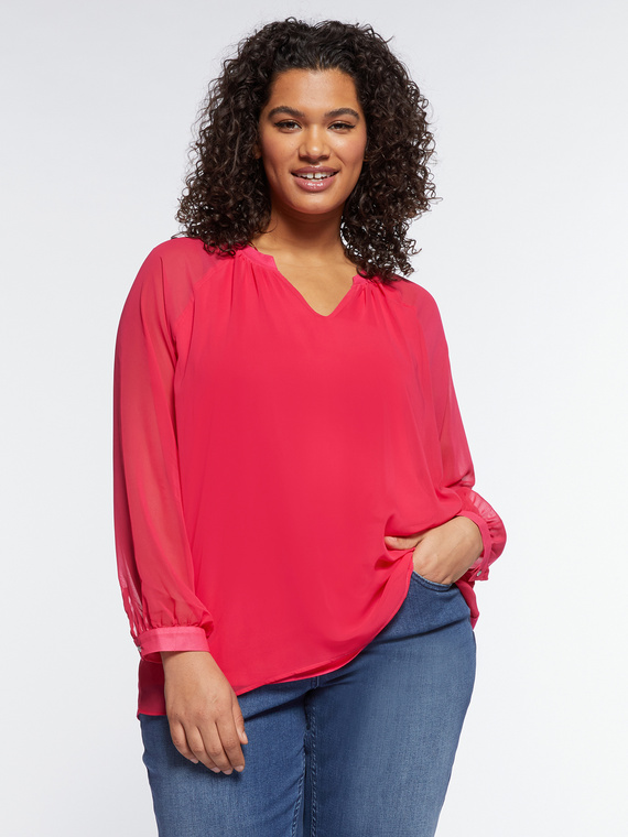 Fiorella Rubino - Blusa in due tessuti con arricciature Donna, Fucsia Taglia: XL (60-62 IT)