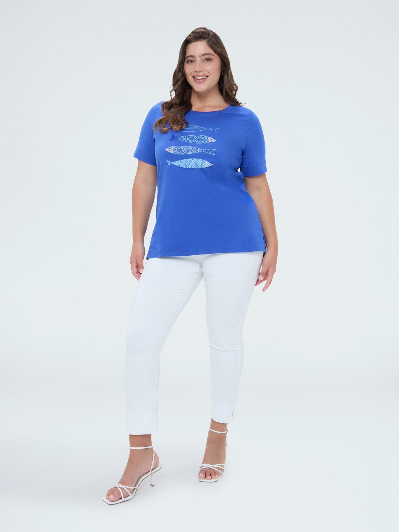 T-Shirt aus Baumwolle mit Print und Perlen image number 3