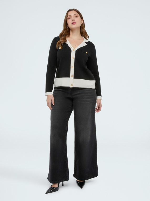 Strickjacke aus feiner Strickware mit kontrastierenden Einfassungen