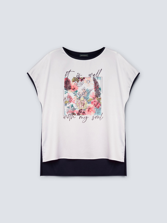 T-shirt bi-matière à imprimé floral