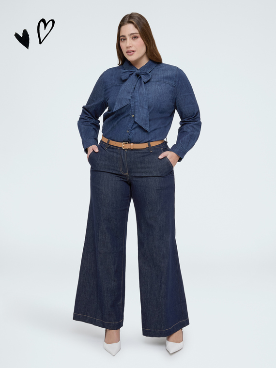 Chemise en denim avec n&oelig;ud/cravate