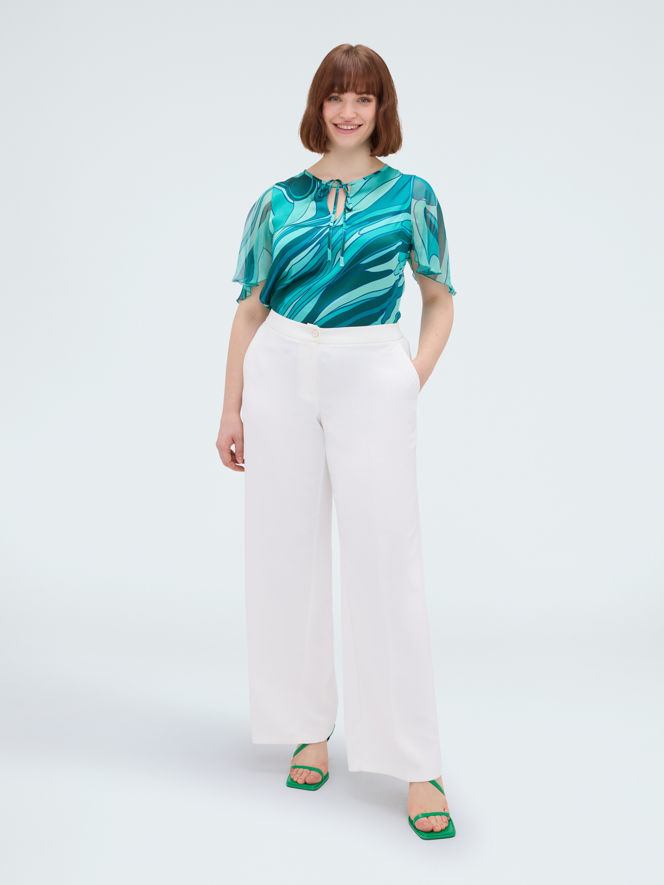 Bi-material blouse with print image number 2